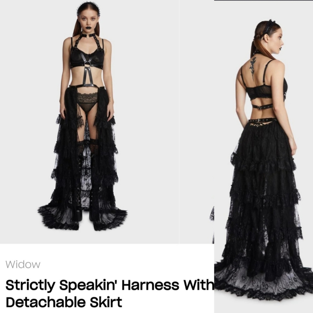 NWT Dolls Kill Widow Strictly Speakin' Harness and detachable lace skirt L/XL